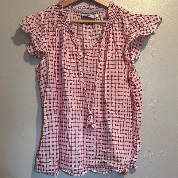 Vineyard Vines Red and White Patterned Cotton Blouse Flowy Checkered Lightweight - Picture 2 of 9